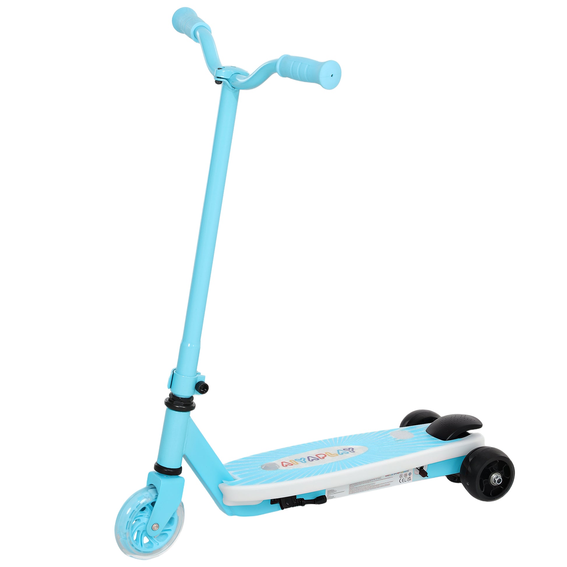 Photo of AIYAPLAY Electric Scooter for Kids Aged 4-7 Years, with Flashing LED Lights, Rear Auxiliary Wheels, Blue in Blue colour on a white background