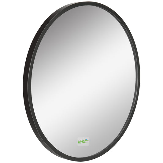 Photo of kleankin Round Bathroom Mirror, Modern Wall-mounted Makeup Mirror with Aluminium Frame for Washroom Living Room, Black, 40x40 cm in cm colour on a white background
