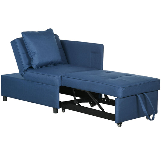 Photo of HOMCOM 3-In-1 Single Sofa Bed with Thick Padded Seat & 5-position Adjustable Back for Living Room, Bedroom, Blue in Blue colour on a white background