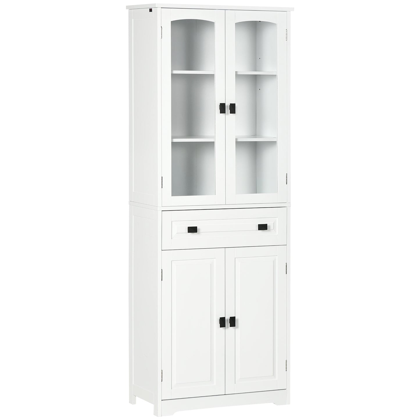 Photo of HOMCOM Kitchen Cupboard, Freestanding Storage Cabinet with 2 Adjustable Shelves, Drawer and Glass Door for Living Room, Dining Room, 160cm, White in White colour on a white background