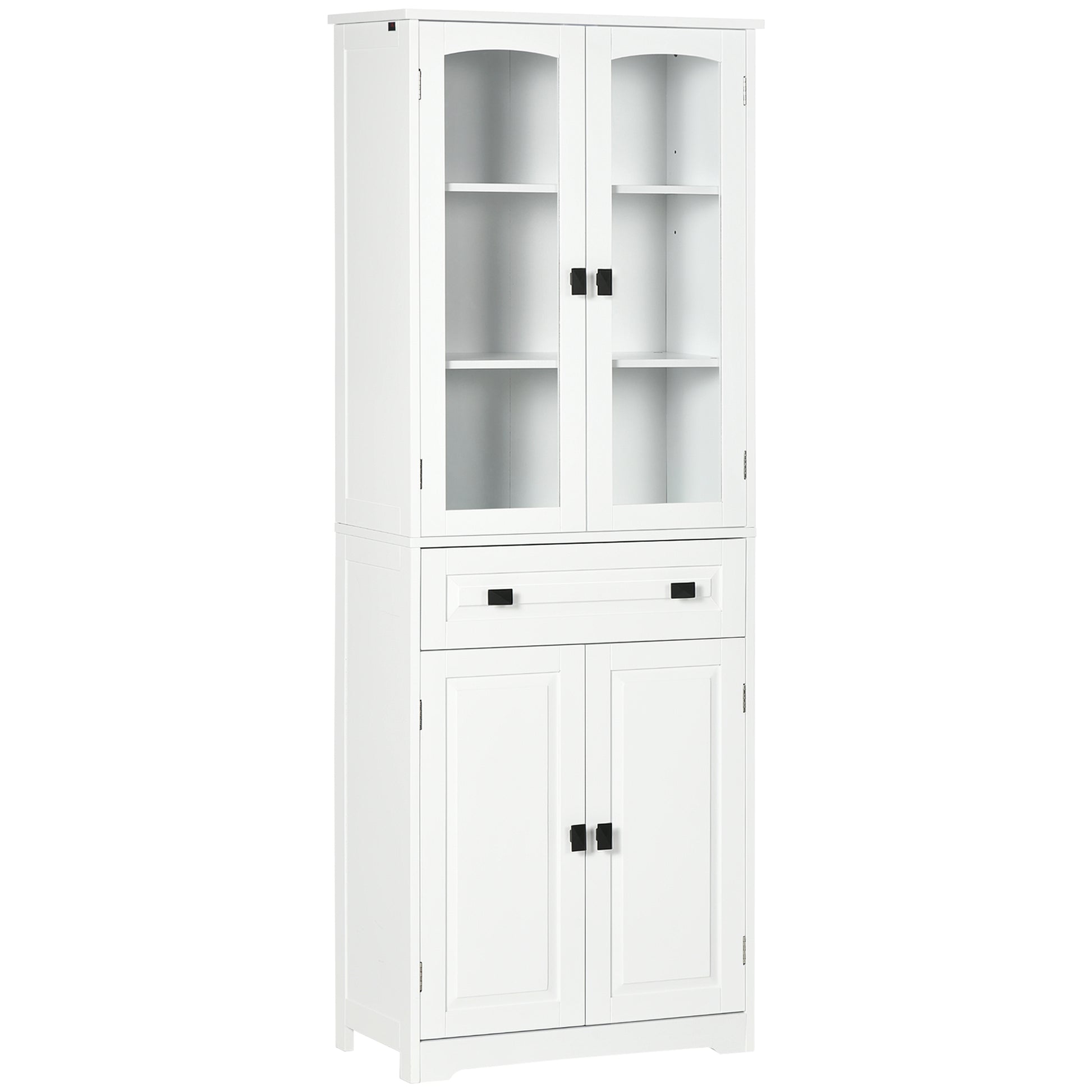 Photo of HOMCOM Kitchen Cupboard, Freestanding Storage Cabinet with 2 Adjustable Shelves, Drawer and Glass Door for Living Room, Dining Room, 160cm, White in White colour on a white background
