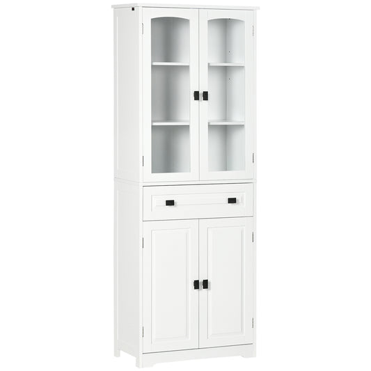 Photo of HOMCOM Kitchen Cupboard, Freestanding Storage Cabinet with 2 Adjustable Shelves, Drawer and Glass Door for Living Room, Dining Room, 160cm, White in White colour on a white background