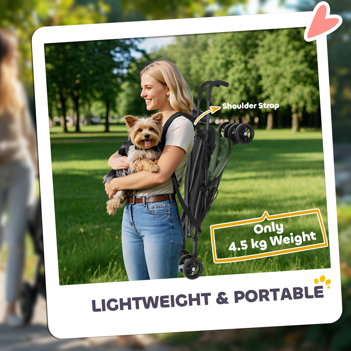 PawHut lightweight dog stroller folded with shoulder strap for carrying