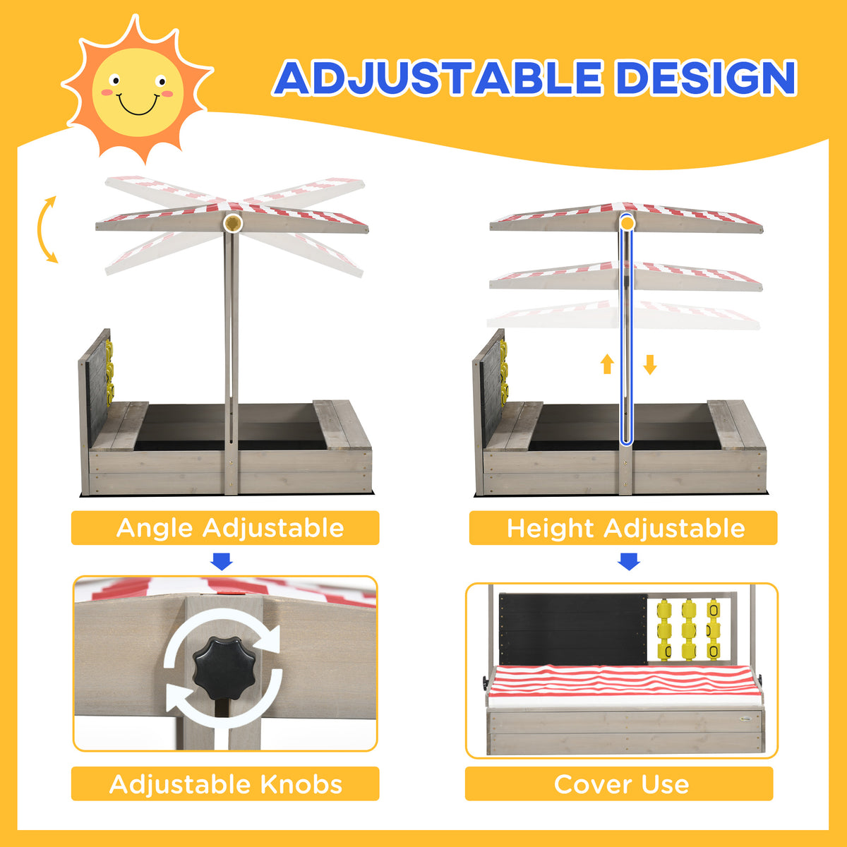 Outsunny sandpit canopy shown with adjustable angle and height settings