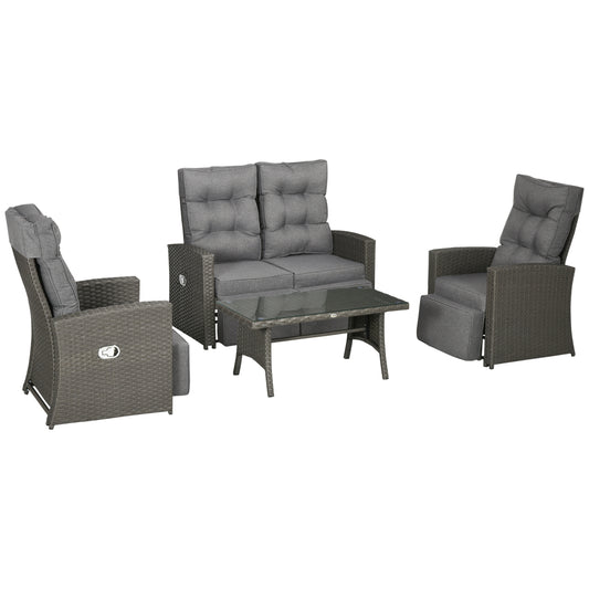 Photo of Outsunny 4 Piece Rattan Garden Furniture Set Outdoor Sofa Sectional Set with Glass Top Table for Poolside, Grey in Grey colour on a white background