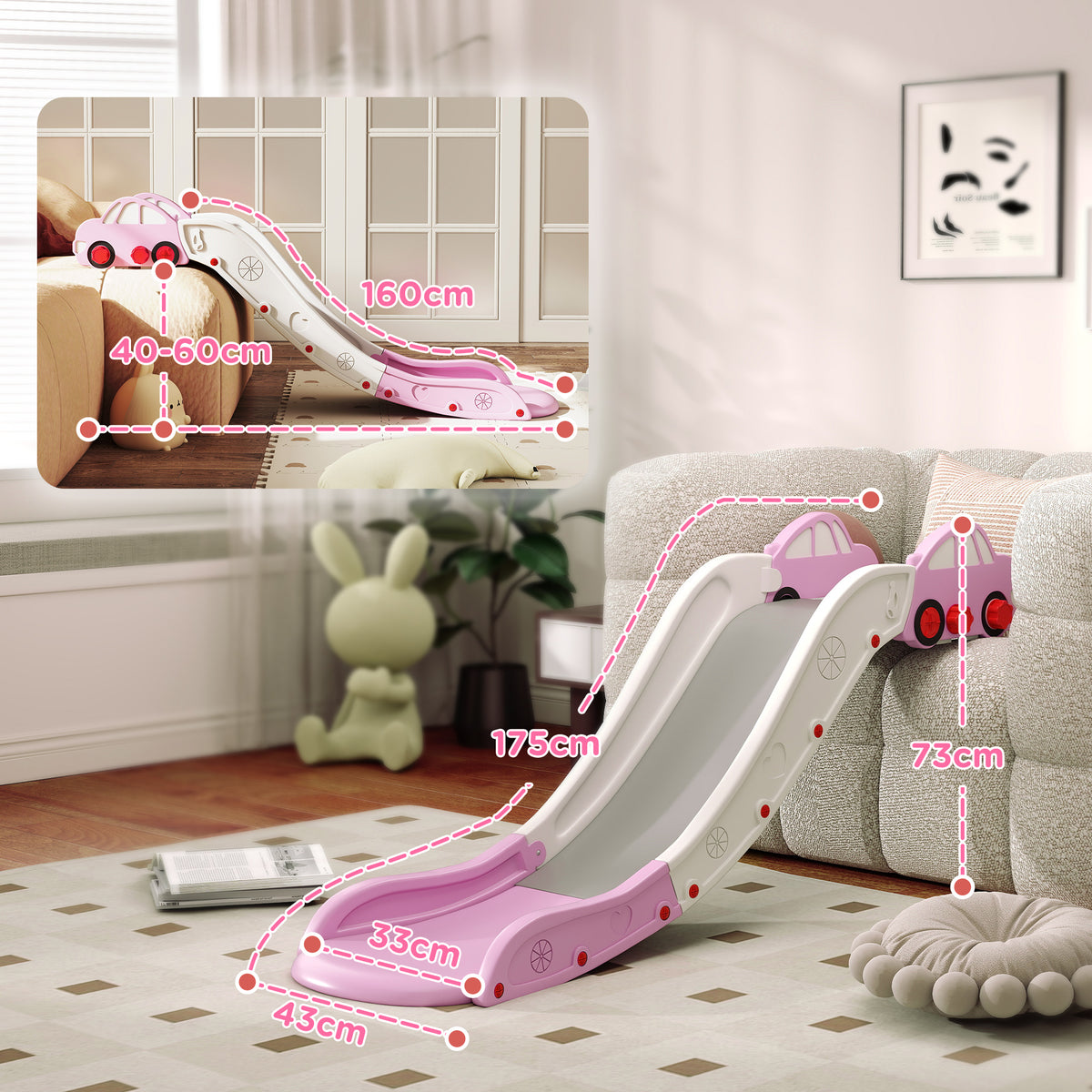 AIYAPLAY Kids Slide for Bed, Sofa, with Extended Length, Easy to assemble and Store, Pink