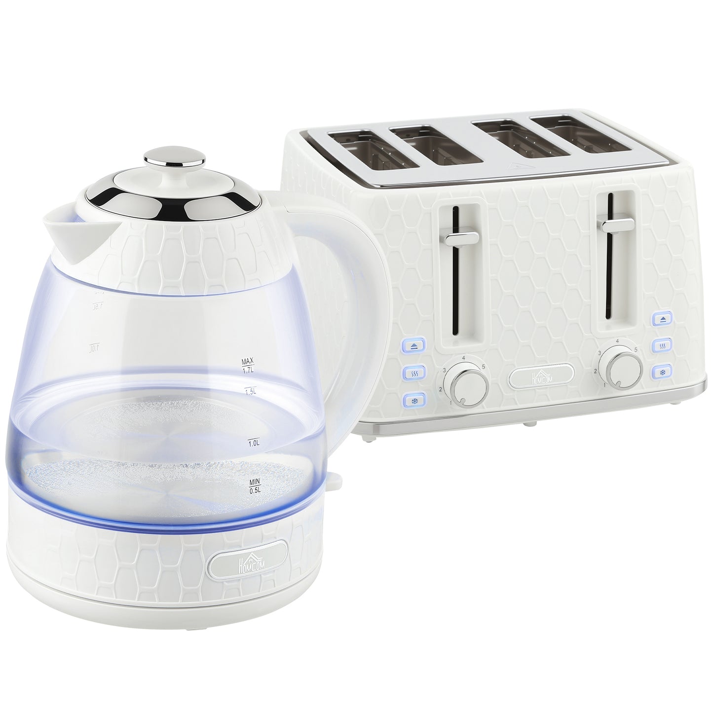 Photo of HOMCOM Kettle and Toaster Set, 1.7L 3000W Rapid Kettle with Strix Thermostat, 4 Slice Toaster with 7 Browning Controls, Cream in Cream colour on a white background