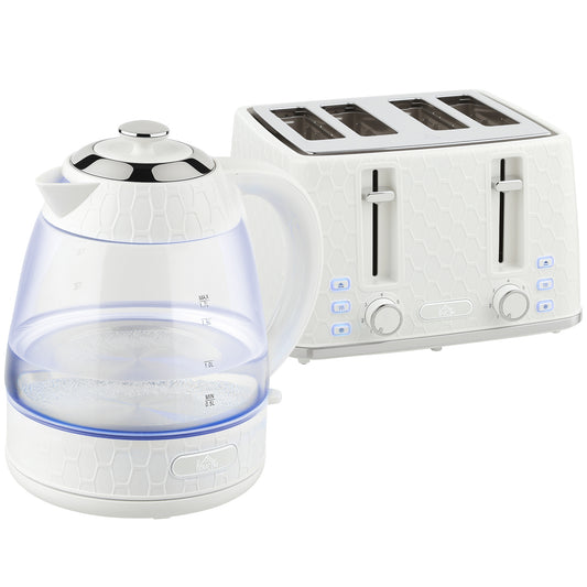 Photo of HOMCOM Kettle and Toaster Set, 1.7L 3000W Rapid Kettle with Strix Thermostat, 4 Slice Toaster with 7 Browning Controls, Cream in Cream colour on a white background