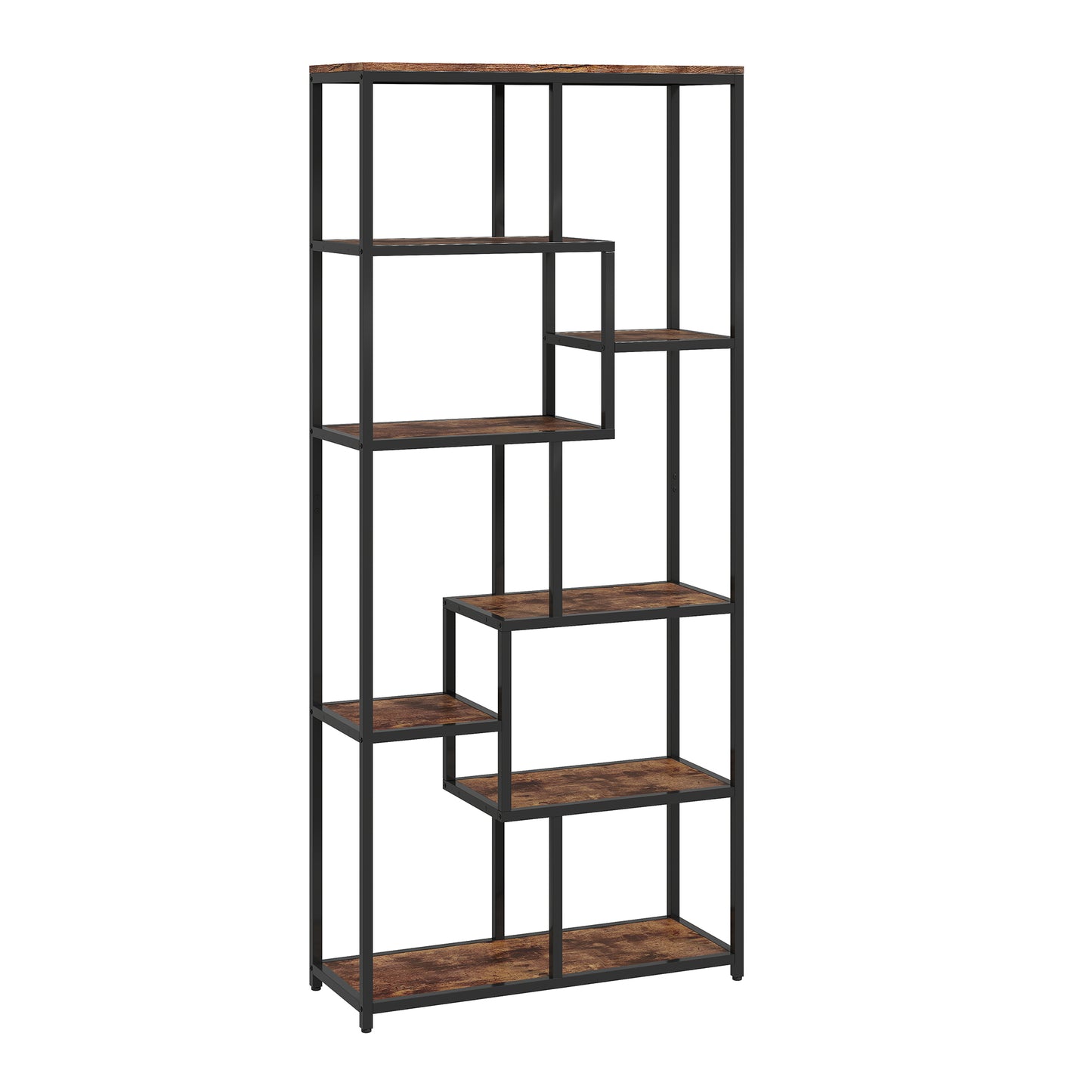 Photo of HOMCOM Seven-Tier Geometric Bookcase - Brown/Black in Brown/Black colour on a white background