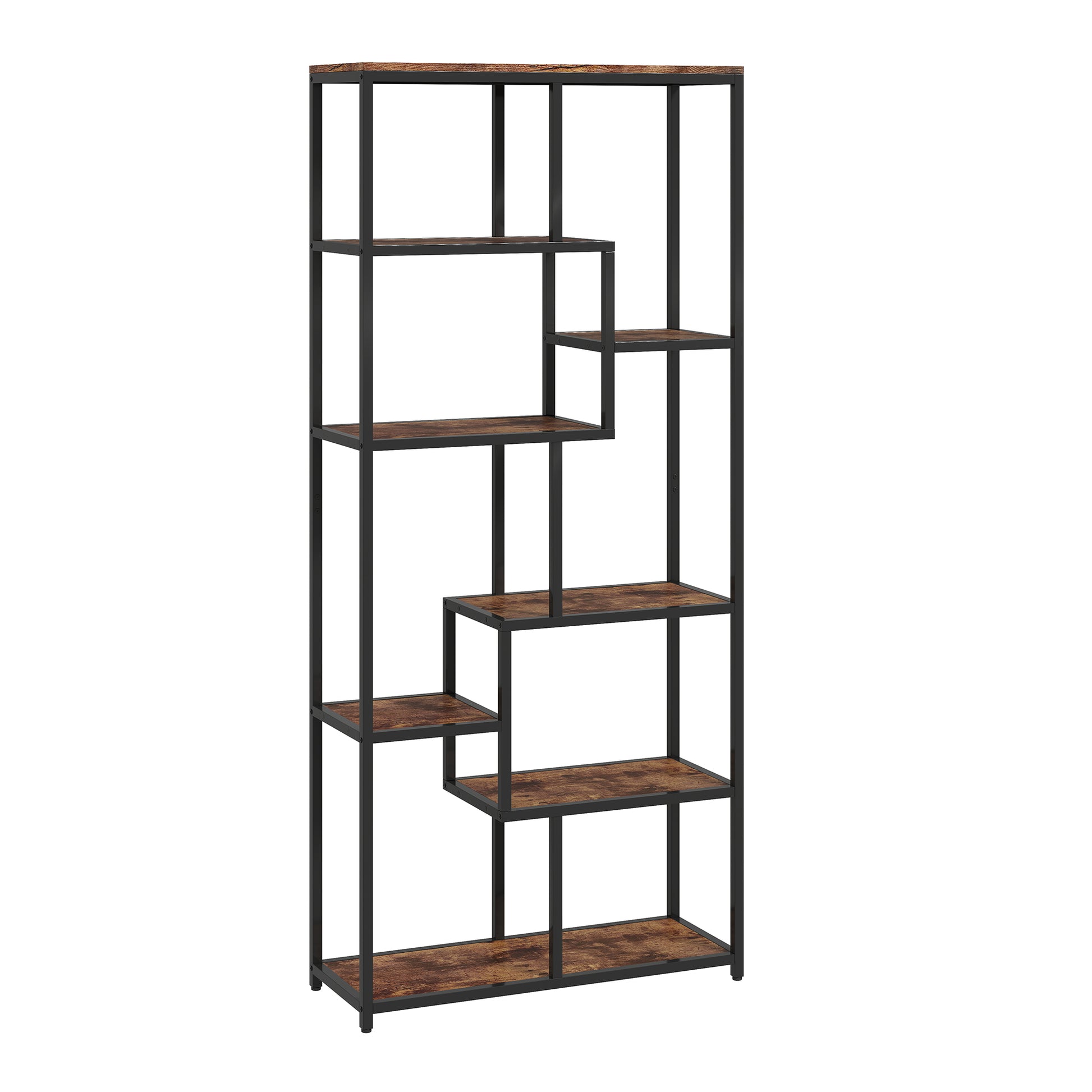 Photo of HOMCOM Seven-Tier Geometric Bookcase - Brown/Black in Brown/Black colour on a white background