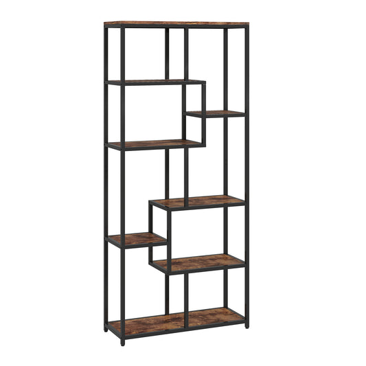 Photo of HOMCOM Seven-Tier Geometric Bookcase - Brown/Black in Brown/Black colour on a white background
