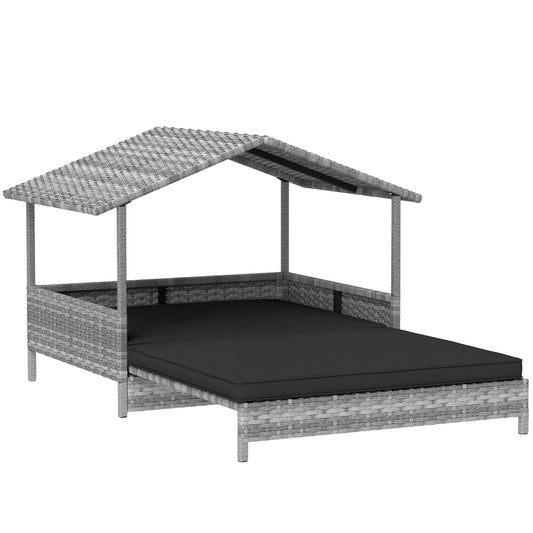 Photo of PawHut Extendable Elevated Dog Bed, Rattan Dog House, with Water-Resistant Roof, Removable Cushion, Charcoal Grey in Grey colour on a white background