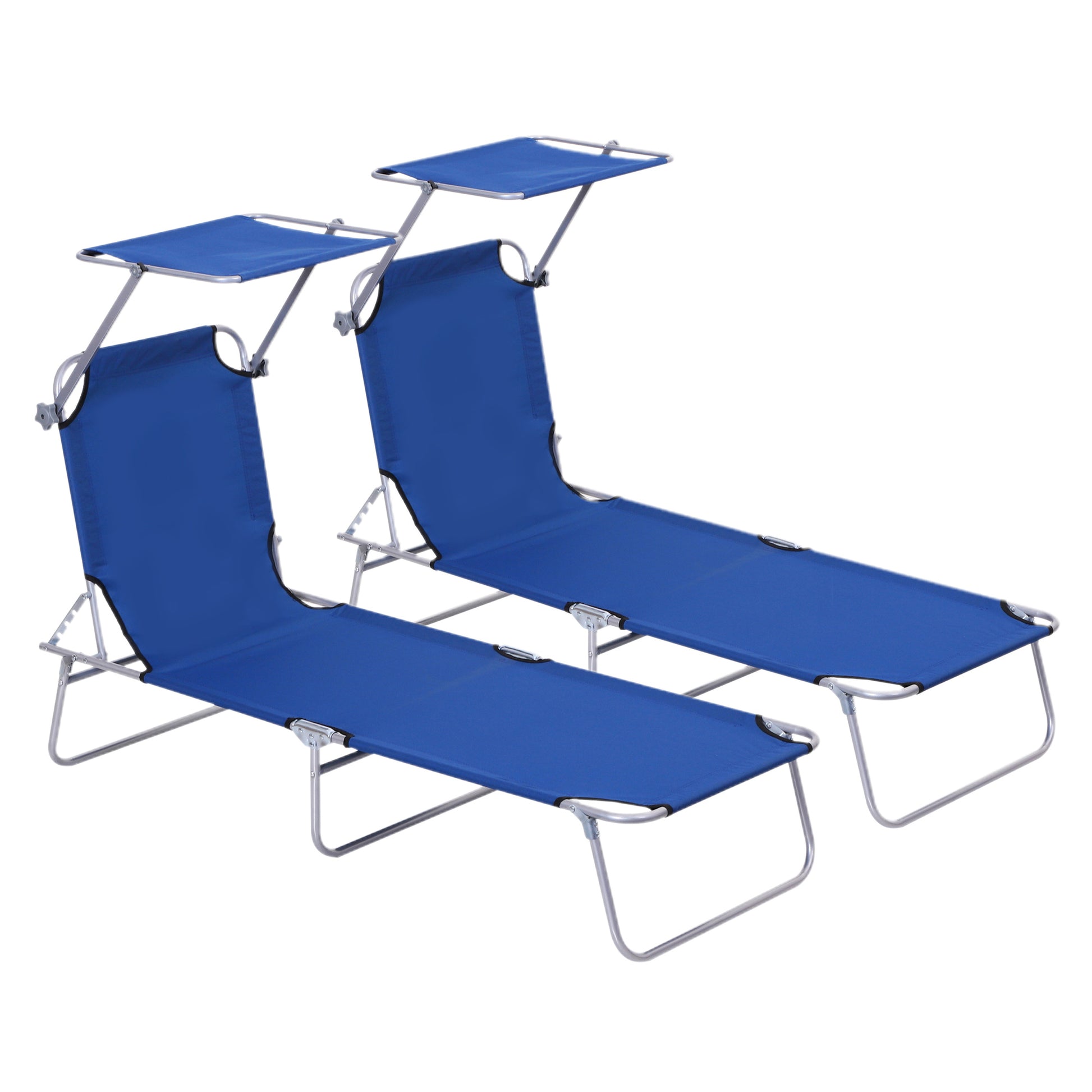 Photo of Outsunny 2 Pieces Outdoor Foldable Sun Lounger, 4 Level Adjustable Backrest Reclining Sun Lounger Chair with Angle Adjust Sun Shade Awning for Beach, Garden, Patio, Blue in Blue colour on a white background