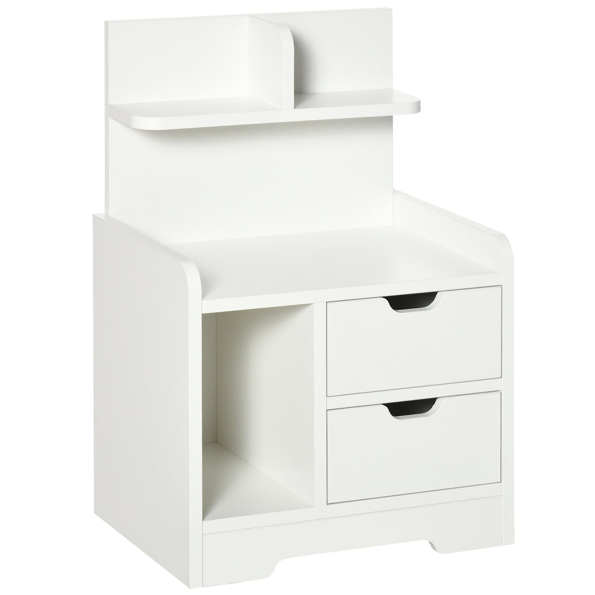 Photo of HOMCOM Bedside Table, Small Bedside Cabinet with 2 Drawers and Storage Shelves, Modern Nightstand for Bedroom, White in White colour on a white background