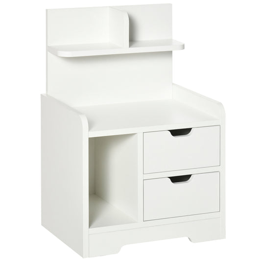 Photo of HOMCOM Bedside Table, Small Bedside Cabinet with 2 Drawers and Storage Shelves, Modern Nightstand for Bedroom, White in White colour on a white background