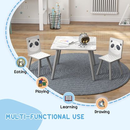 ZONEKIZ kids table and two panda-back chairs set for eating, playing, learning, and drawing
