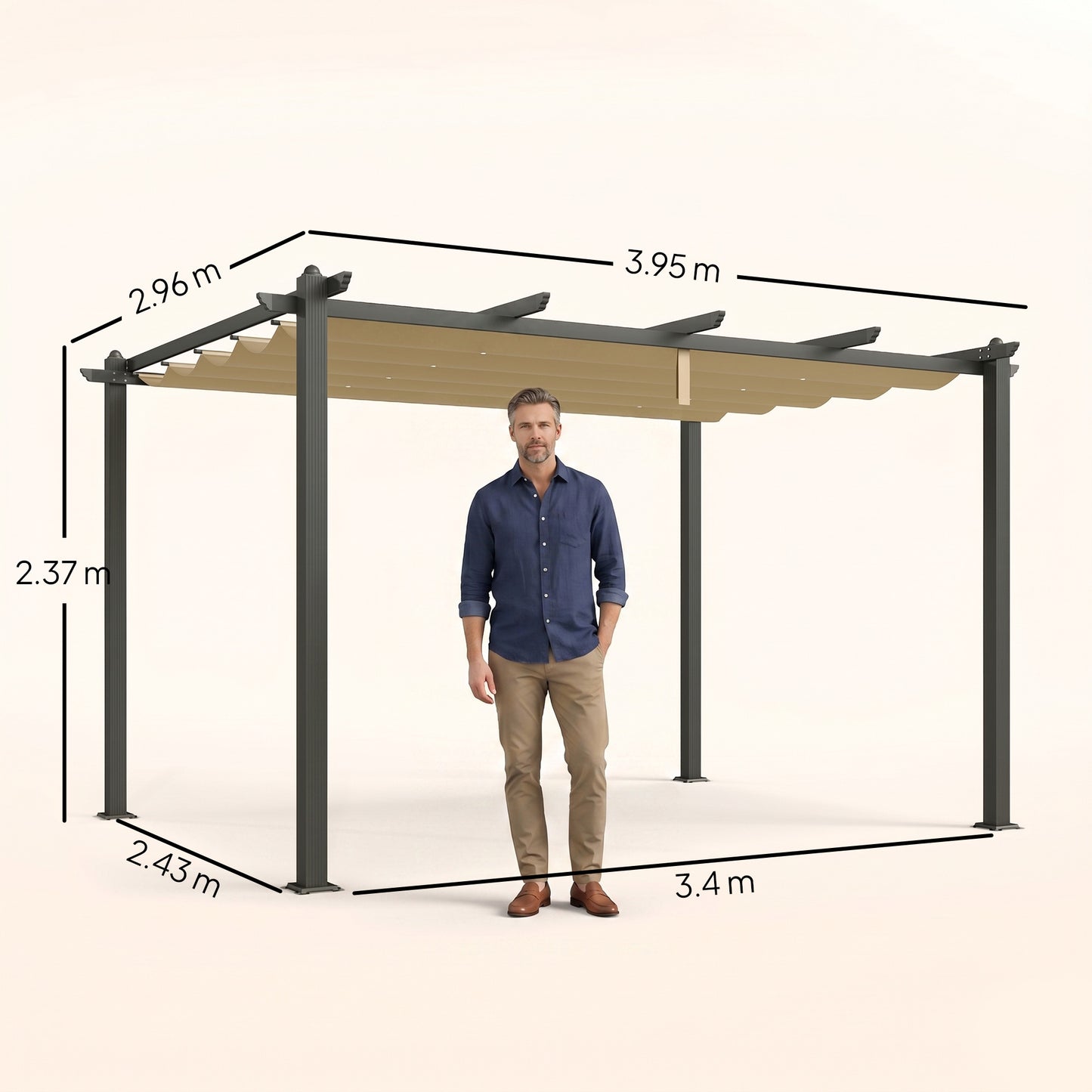 Outsunny 3 x 4m Aluminium Pergola, with Retractable Roof - Khaki