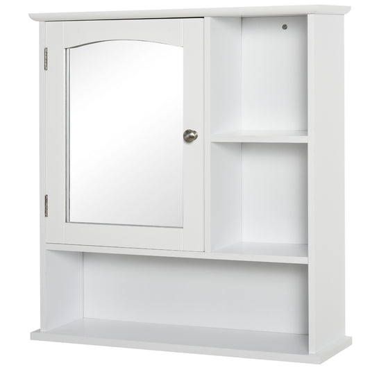 Photo of kleankin Bathroom Cabinet, Wall Mount Storage Organizer with Mirror, Adjustable Shelf for Bathroom, Kitchen, Bedroom, White in White colour on a white background
