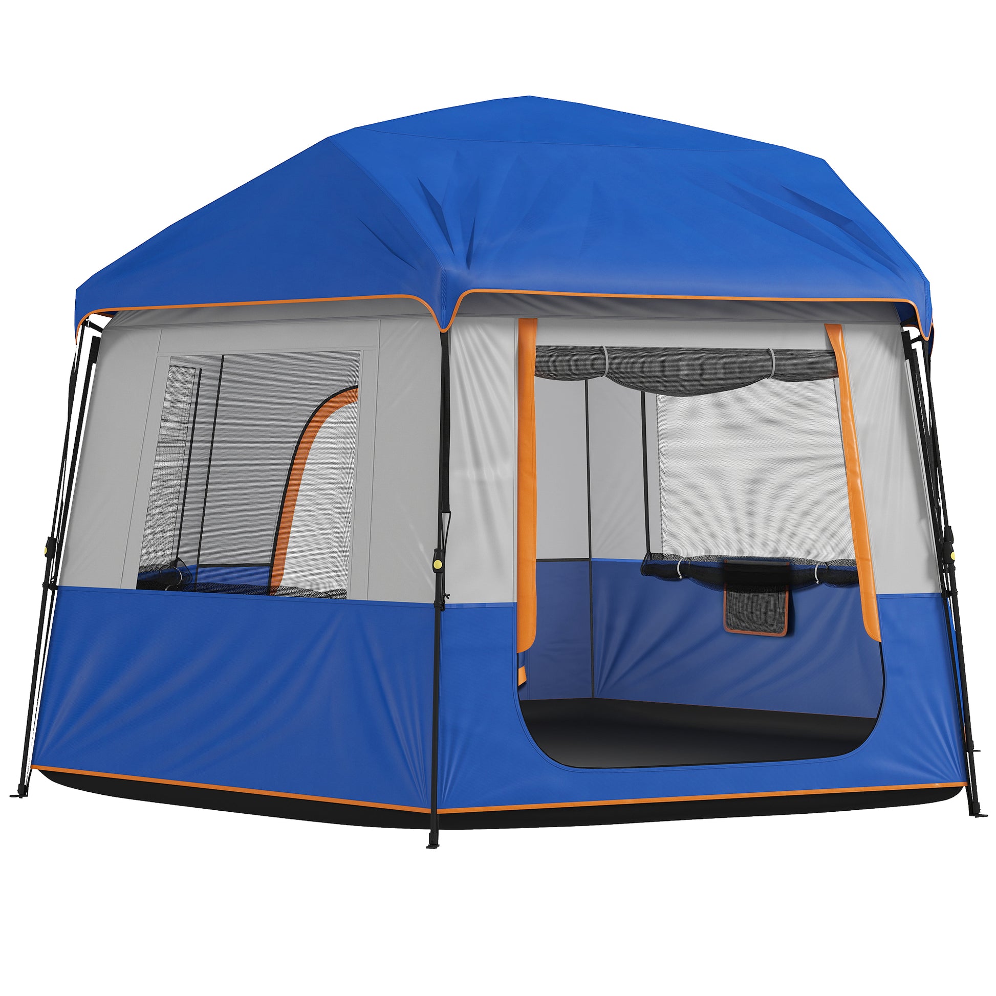 Photo of Outsunny Cabin Tent Easy Setup 3000mm Waterproof Camping Tent 4 Person with Carrying Bag Blue in Blue colour on a white background