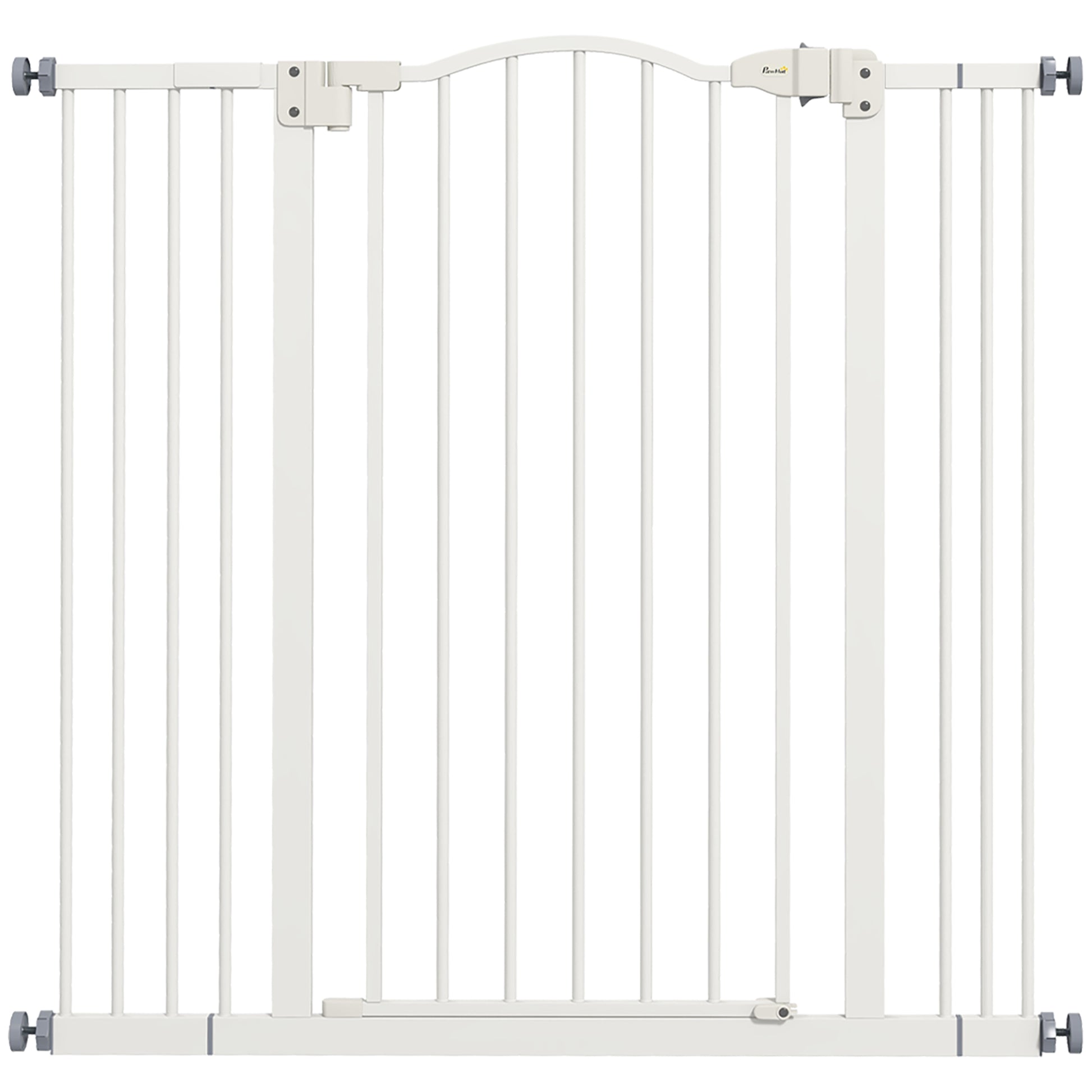 Photo of PawHut Pressure Fit Dog Stair Gate No Drilling Safety Gate Auto Close for Doorways, Hallways, 74-100cm Adjustable, 94cm Tall, White in White colour on a white background