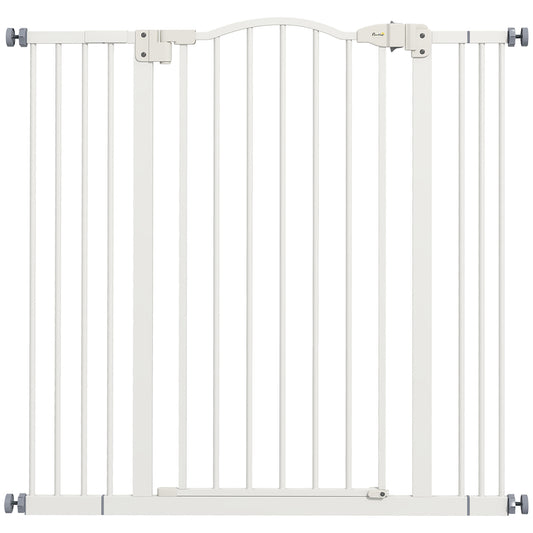 Photo of PawHut Pressure Fit Dog Stair Gate No Drilling Safety Gate Auto Close for Doorways, Hallways, 74-100cm Adjustable, 94cm Tall, White in White colour on a white background