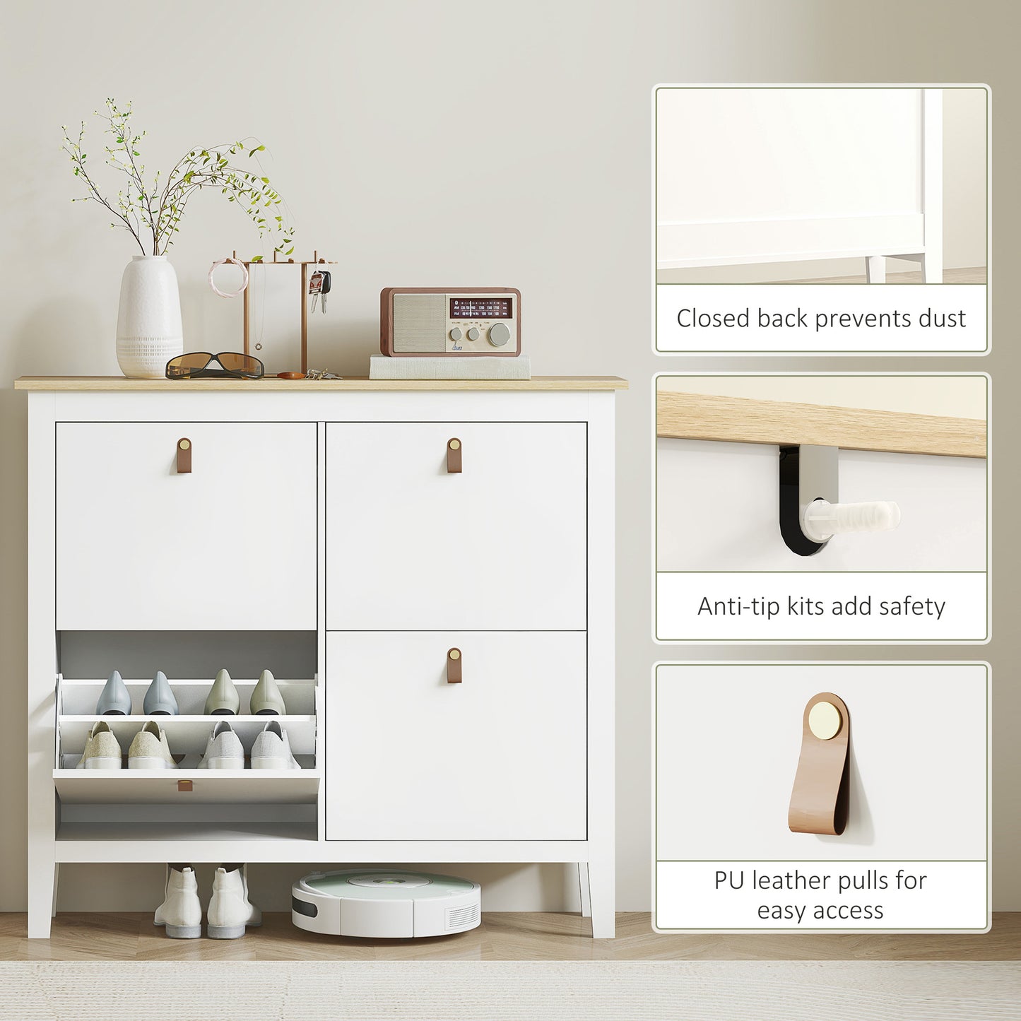 HOMCOM Modern Four-Drawer Shoe Cabinet - White