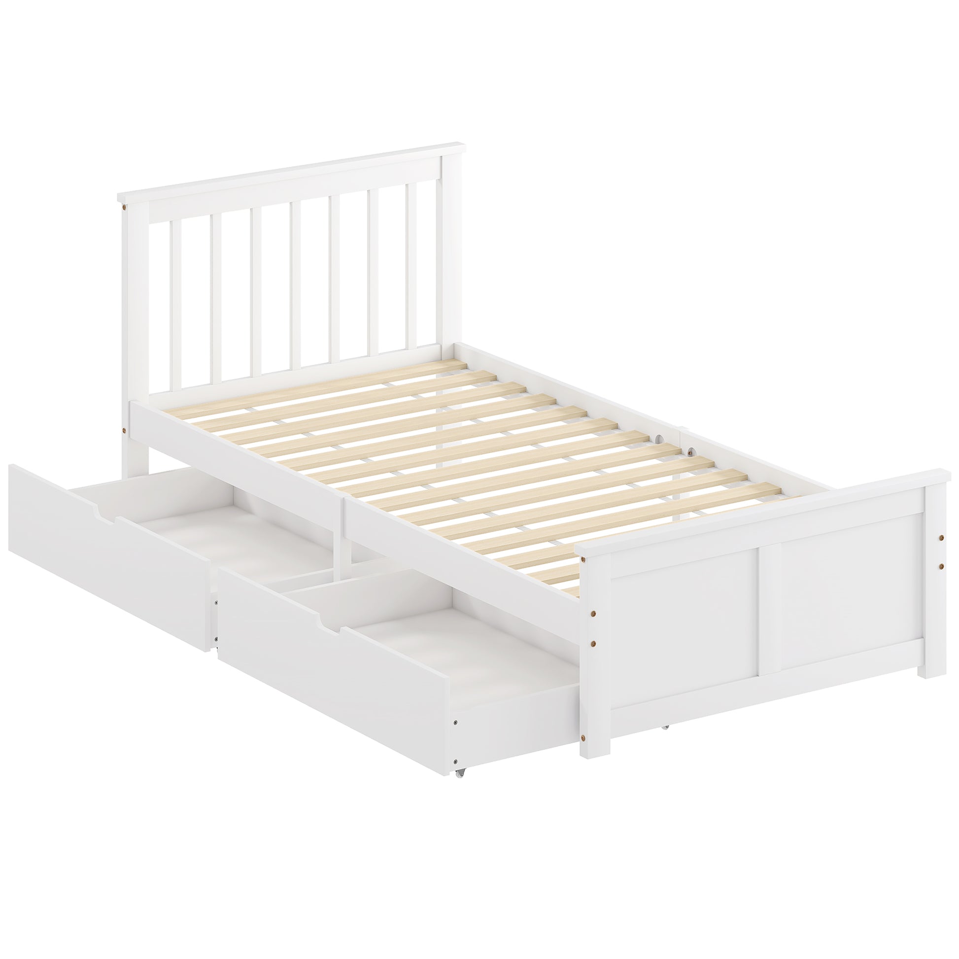 Photo of HOMCOM Wooden Single Bed Frame, with Drawers - White in White colour on a white background