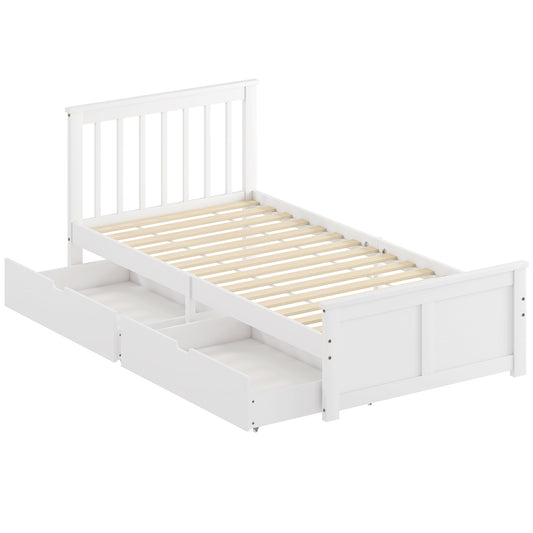 Photo of HOMCOM Wooden Single Bed Frame, with Drawers - White in White colour on a white background