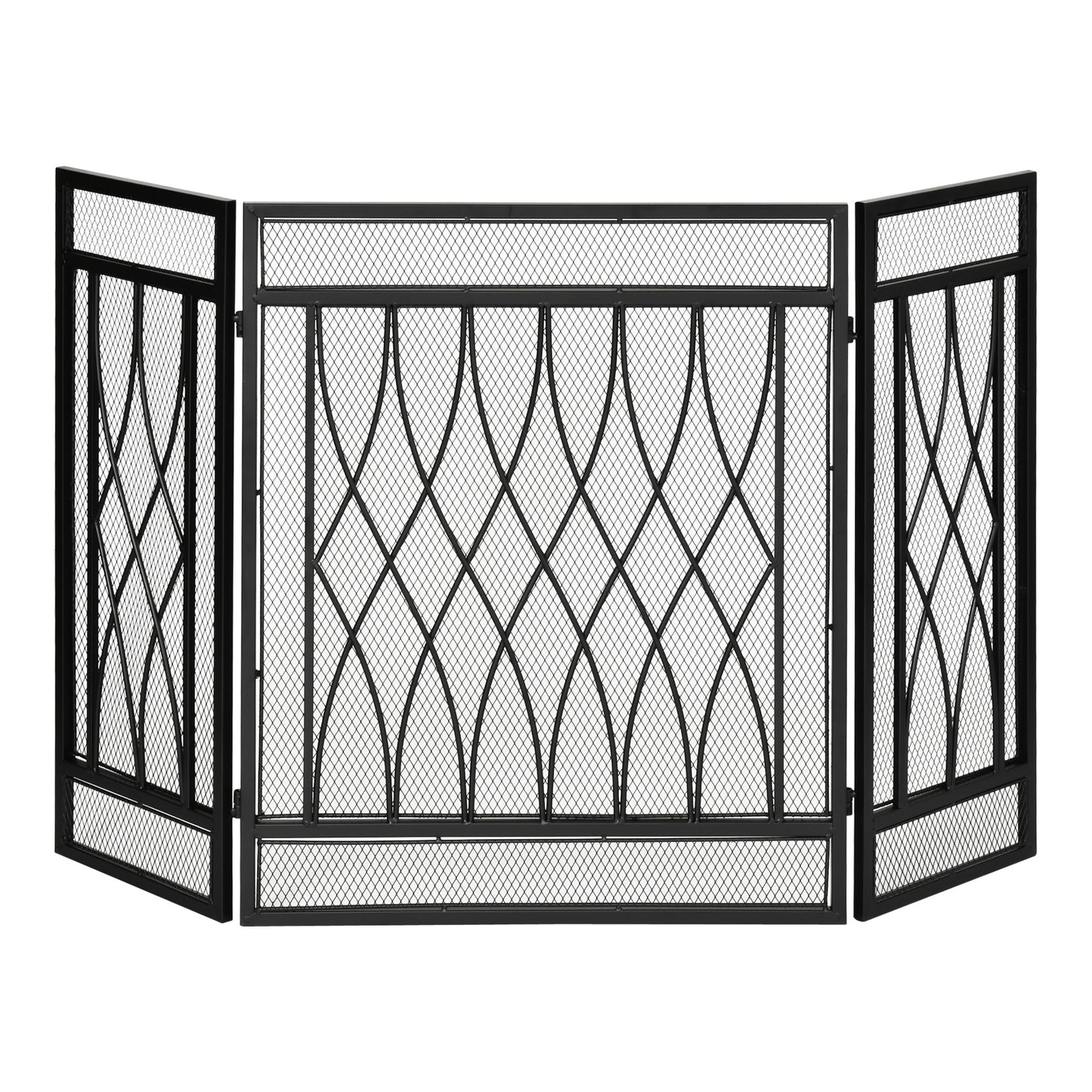 Photo of HOMCOM 126cm 3-Panel Metal Folding Fireplace Screen Heat Flame Protective Guard Child Pet Home Spark Barrier Surround w/ Mesh Pattern in Pattern colour on a white background