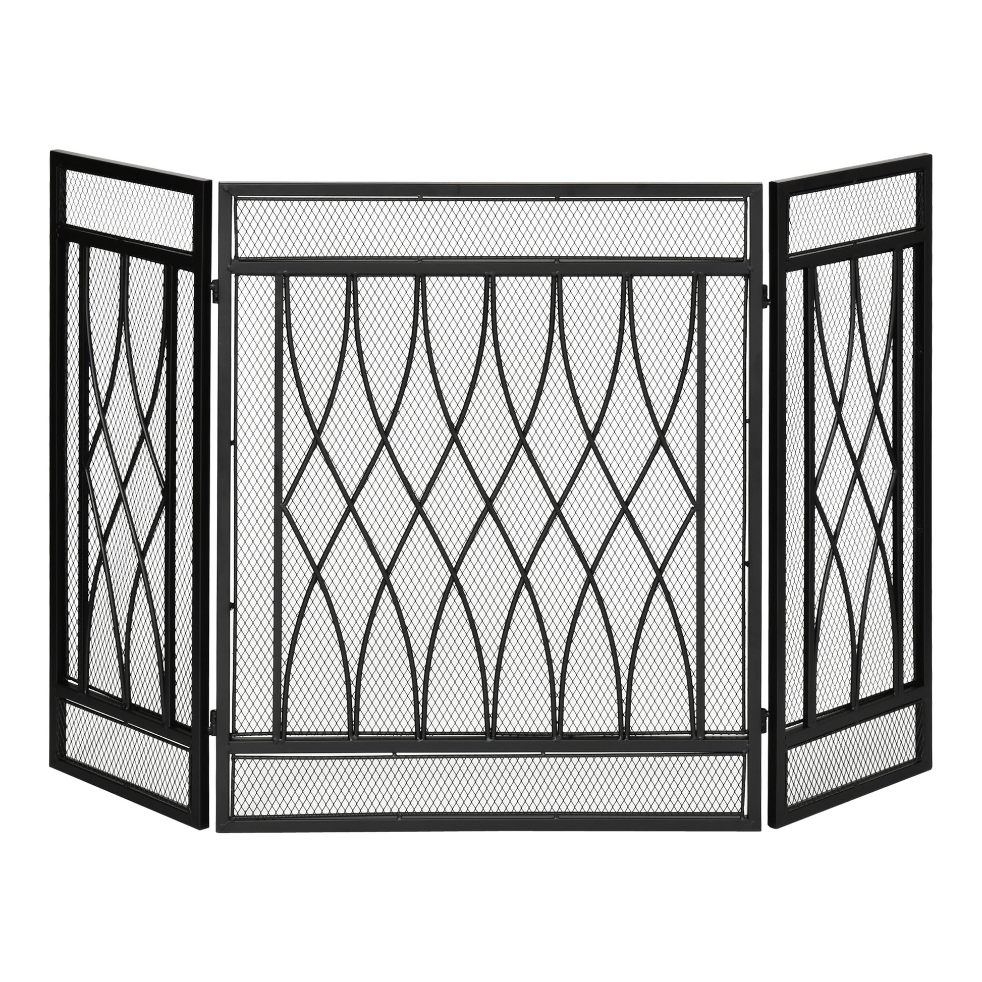 Photo of HOMCOM 126cm 3-Panel Metal Folding Fireplace Screen Heat Flame Protective Guard Child Pet Home Spark Barrier Surround w/ Mesh Pattern in Pattern colour on a white background