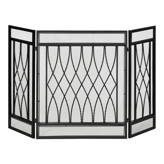 Photo of HOMCOM 126cm 3-Panel Metal Folding Fireplace Screen Heat Flame Protective Guard Child Pet Home Spark Barrier Surround w/ Mesh Pattern in Pattern colour on a white background