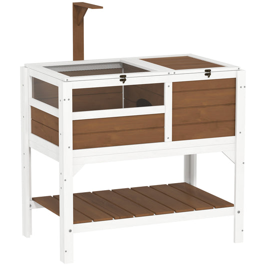 Photo of PawHut Wooden Tortoise House, with Shelter, Run, Shelf, Lamp Holder, Tray - Brown in Brown colour on a white background