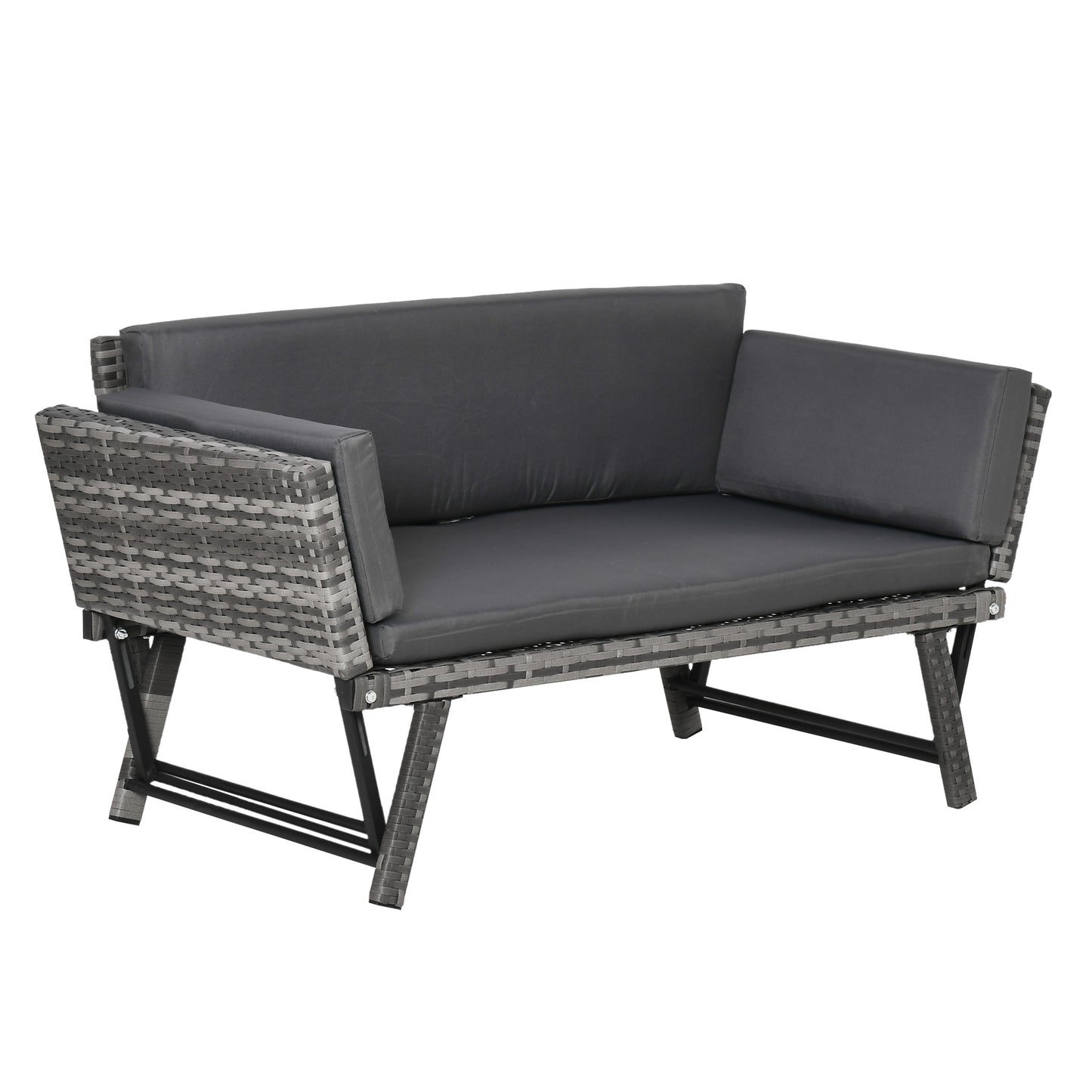 Photo of Outsunny 2 Seater Rattan Sofa with Cushions, 2-in-1 PE Rattan Daybed Sofa with Left Up or Down Armrests, Garden Chaise Lounger Loveseat for Outdoor, Patio, Mixed Grey in Grey colour on a white background
