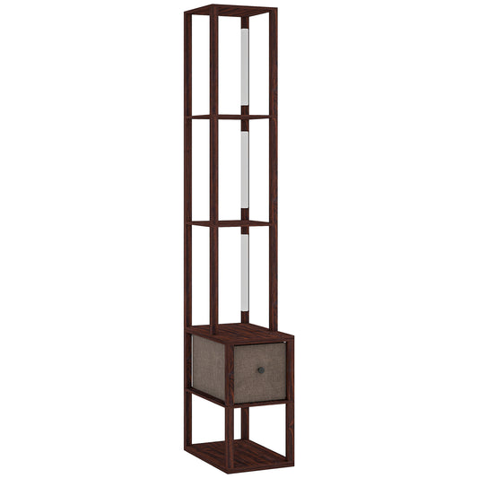 Photo of HOMCOM Floor Lamp with Shelves, LED Column Modern Standing Lamp with Fabric Drawer, Adjustable Brightness, Foot Switch for Living Room, Bedroom, Office, Dark Brown in Brown colour on a white background