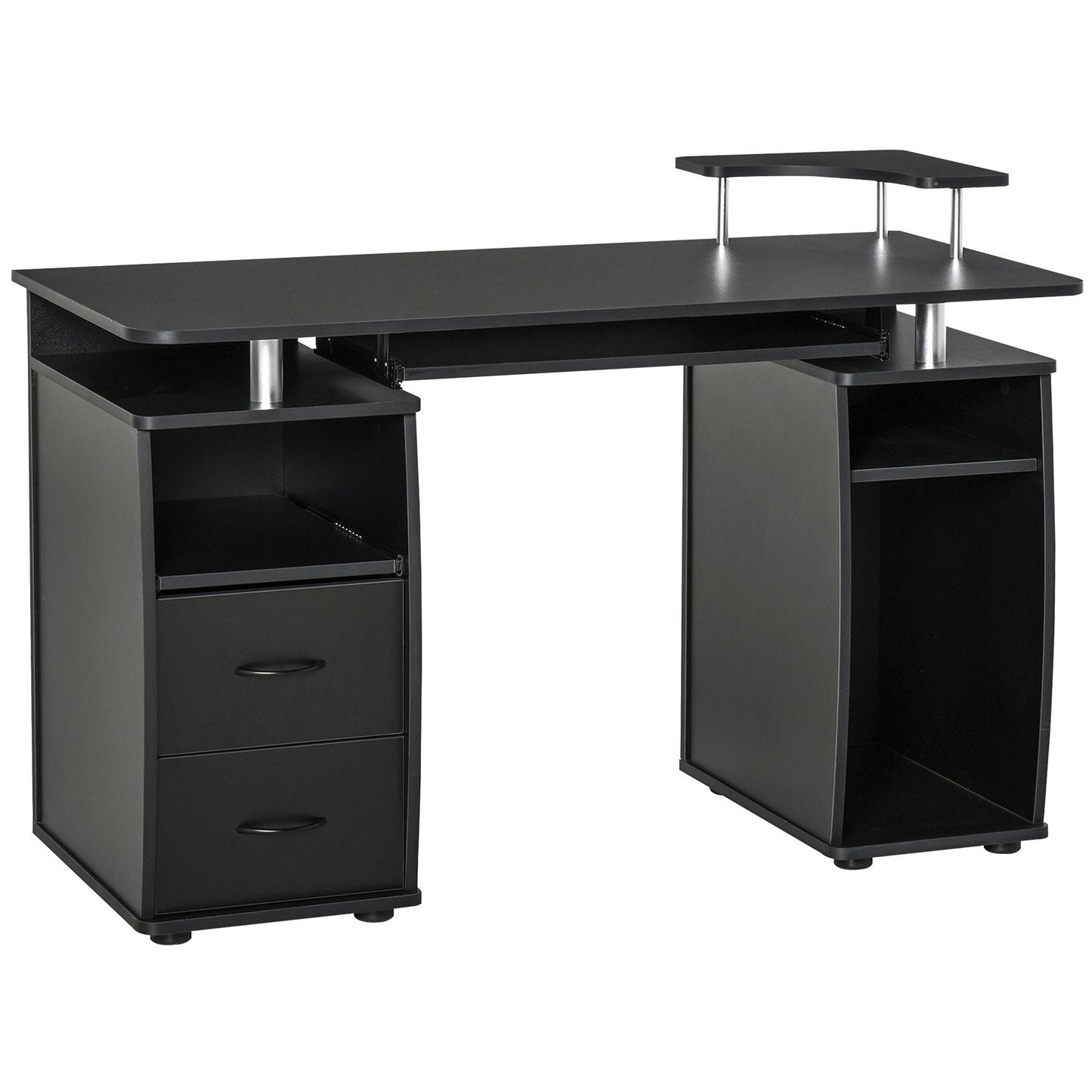 Photo of HOMCOM Study Desk Writing Table for Home Office, Student Workstation with Drawers, Sliding Shelf and Storage, Black in Black colour on a white background