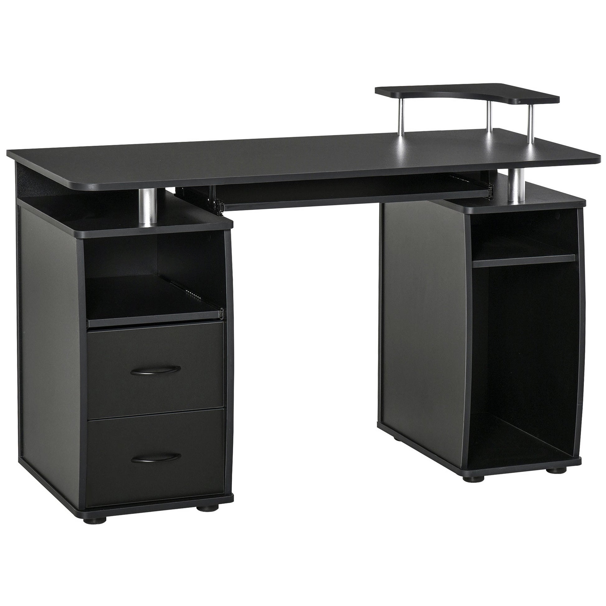 Photo of HOMCOM Study Desk Writing Table for Home Office, Student Workstation with Drawers, Sliding Shelf and Storage, Black in Black colour on a white background