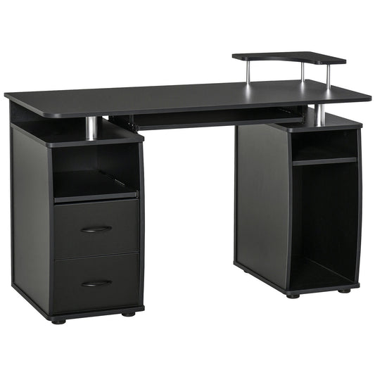 Photo of HOMCOM Study Desk Writing Table for Home Office, Student Workstation with Drawers, Sliding Shelf and Storage, Black in Black colour on a white background