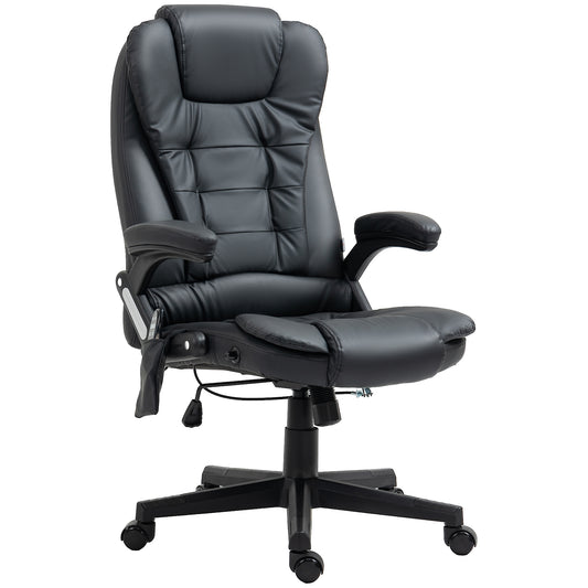 Photo of HOMCOM 6-Point Massage Office Chair with Seat Heated for Home Office, PU Leather High Back Executive Desk Chair with Adjustable Height and 360° Swivel for Work Study, Black in Black colour on a white background