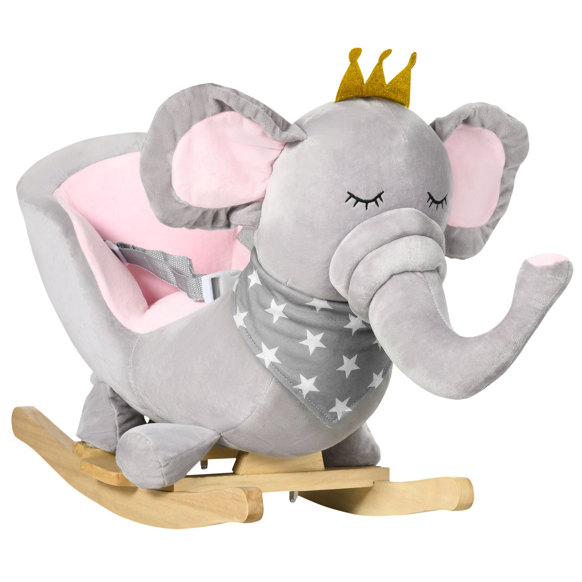 Photo of HOMCOM Kids Elephant-Designed Rocking Horse, with Safety Belt, Wooden Base, for Ages 18-36 Months - Grey in Grey colour on a white background