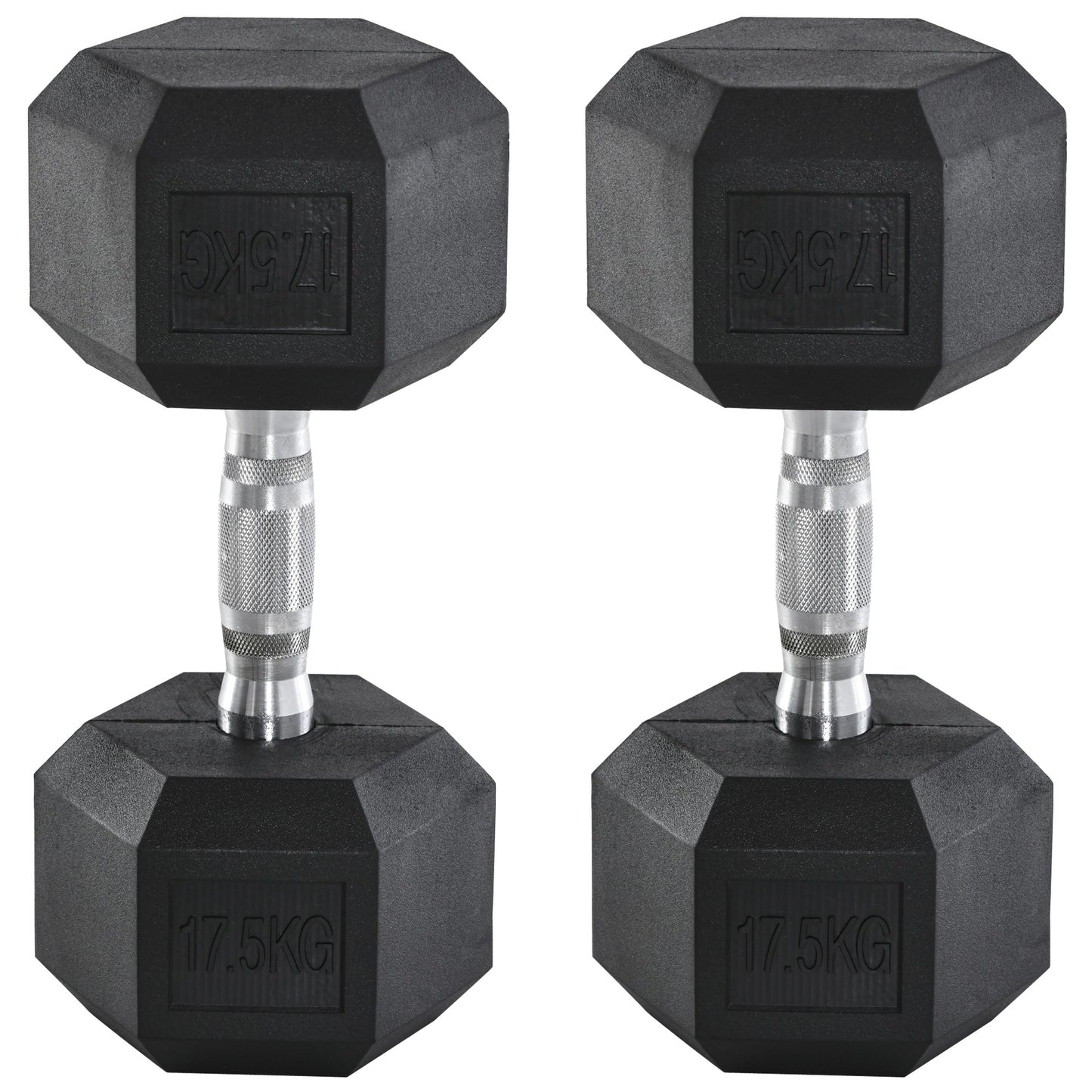 Photo of HOMCOM 2 x 17.5KG Rubber Hex Dumbbell Portable Hand Weights Dumbbell Home Gym Workout Fitness Hand Dumbbell in Dumbbell colour on a white background