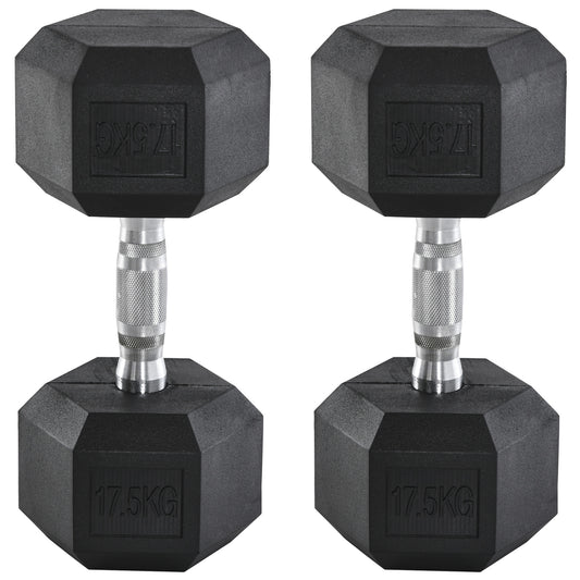 Photo of HOMCOM 2 x 17.5KG Rubber Hex Dumbbell Portable Hand Weights Dumbbell Home Gym Workout Fitness Hand Dumbbell in Dumbbell colour on a white background