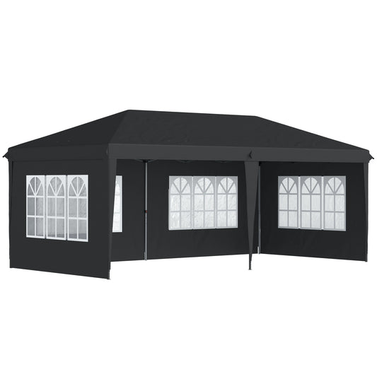 Photo of Outsunny 3 x 6m Pop-Up Gazebo, with Removable Walls - Black in Black colour on a white background