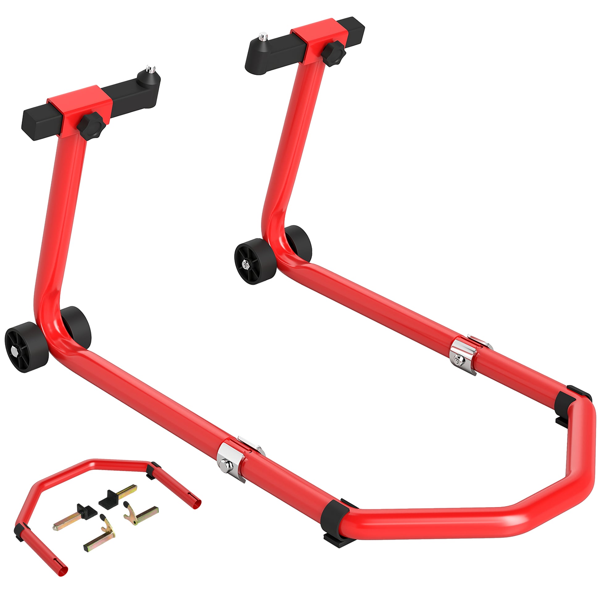 Photo of HOMCOM Motorcycle Stand, Front/Rear Paddock Stand, with 390 kg Weight Capacity, Red in Red colour on a white background