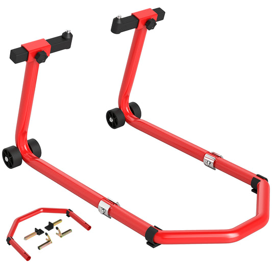 Photo of HOMCOM Motorcycle Stand, Front/Rear Paddock Stand, with 390 kg Weight Capacity, Red in Red colour on a white background