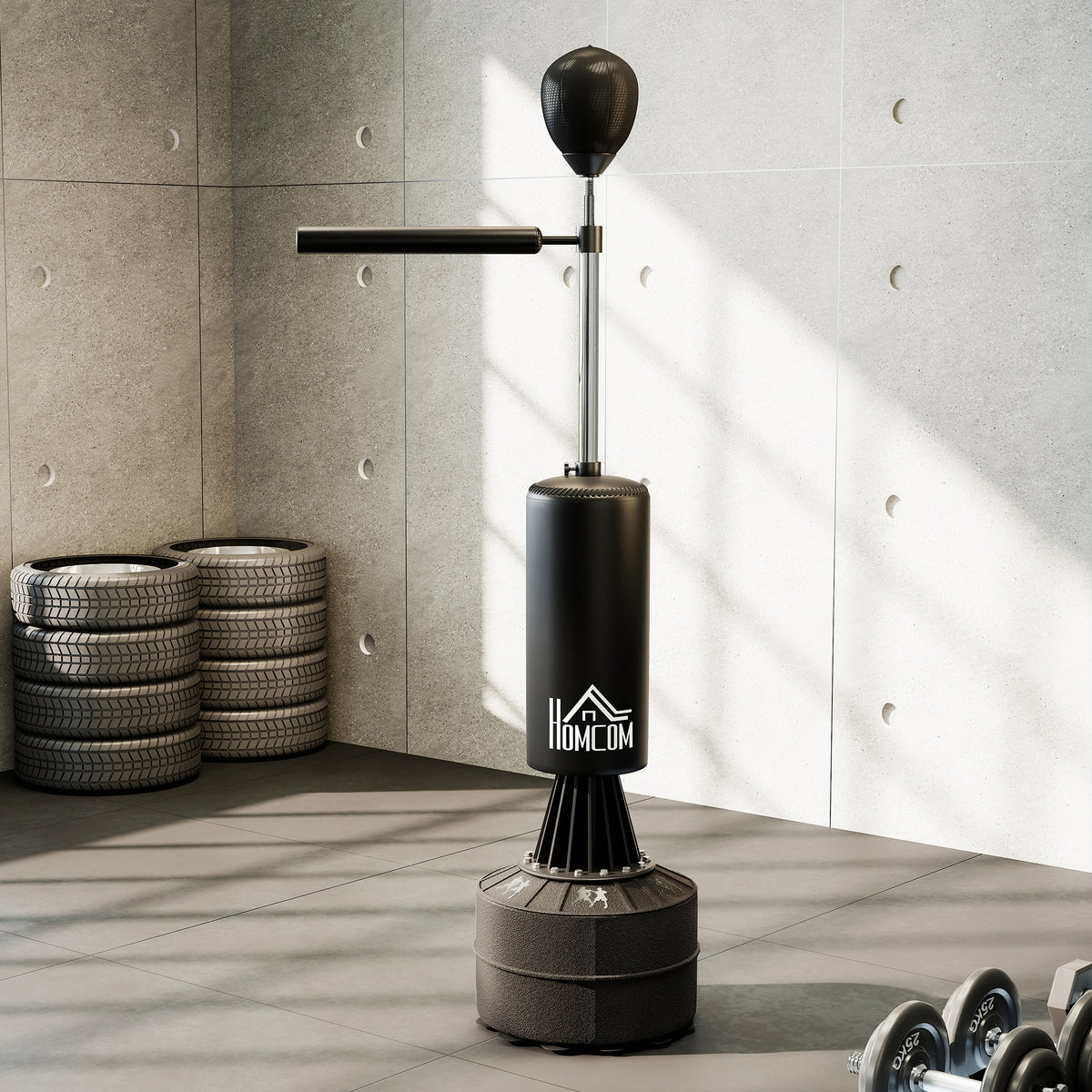 HOMCOM freestanding boxing stand with speed ball, padded bag, rotating arm and weighted base