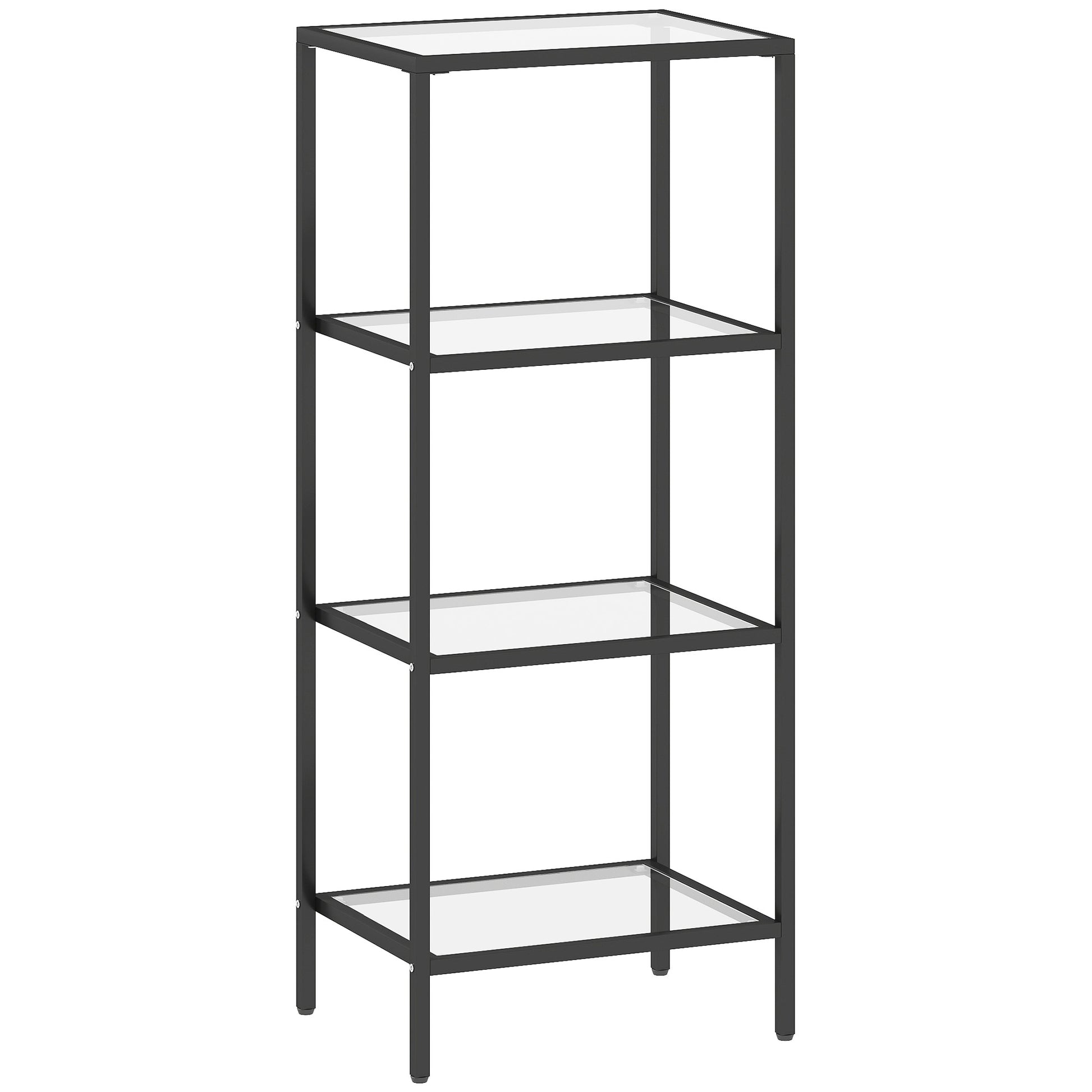 Photo of HOMCOM 4-Tier Shelving Unit, Glass Shelf, Vertical Storage Shelf for Living Room, Home Office, Bedroom, Bathroom, Black in Black colour on a white background