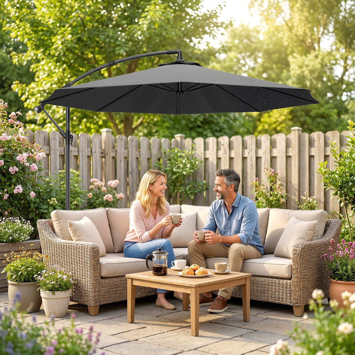 Outsunny 3m Overhanging Cantilever Parasol, with Cross Base - Grey