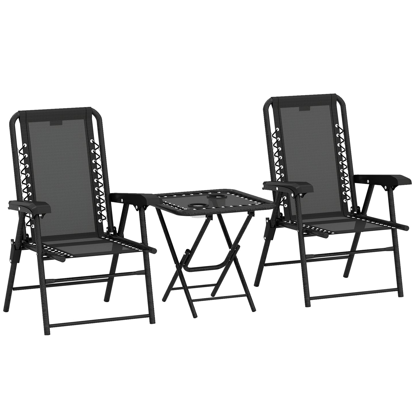 Photo of Outsunny Three-Piece Garden Table and Chair Set - Black in Black colour on a white background