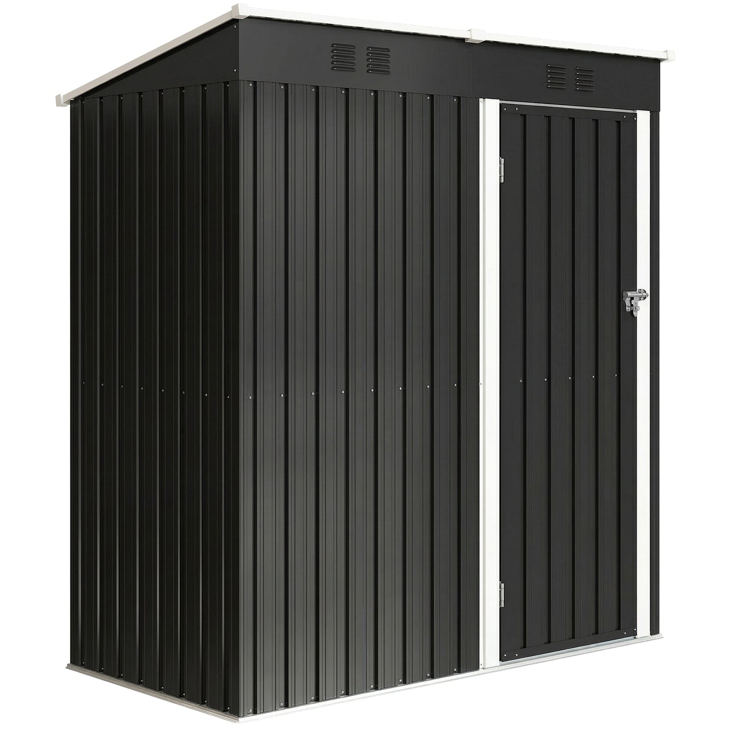 Photo of Outsunny 5 x 3 ft Lean-to Garden Shed, Outdoor Storage Shed with Lockable Door and Vents, Dark Grey in Grey colour on a white background