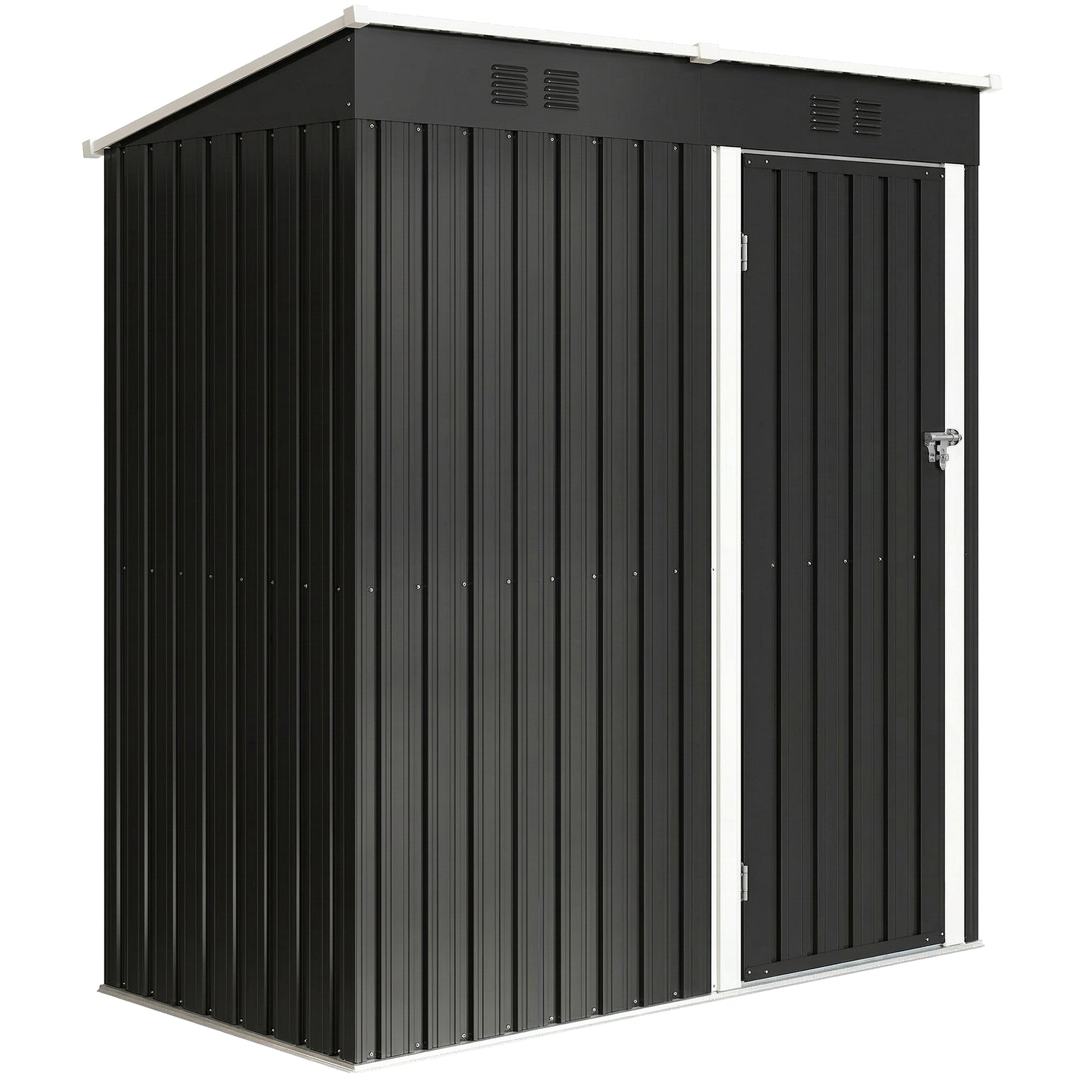 Photo of Outsunny 5 x 3 ft Lean-to Garden Shed, Outdoor Storage Shed with Lockable Door and Vents, Dark Grey in Grey colour on a white background